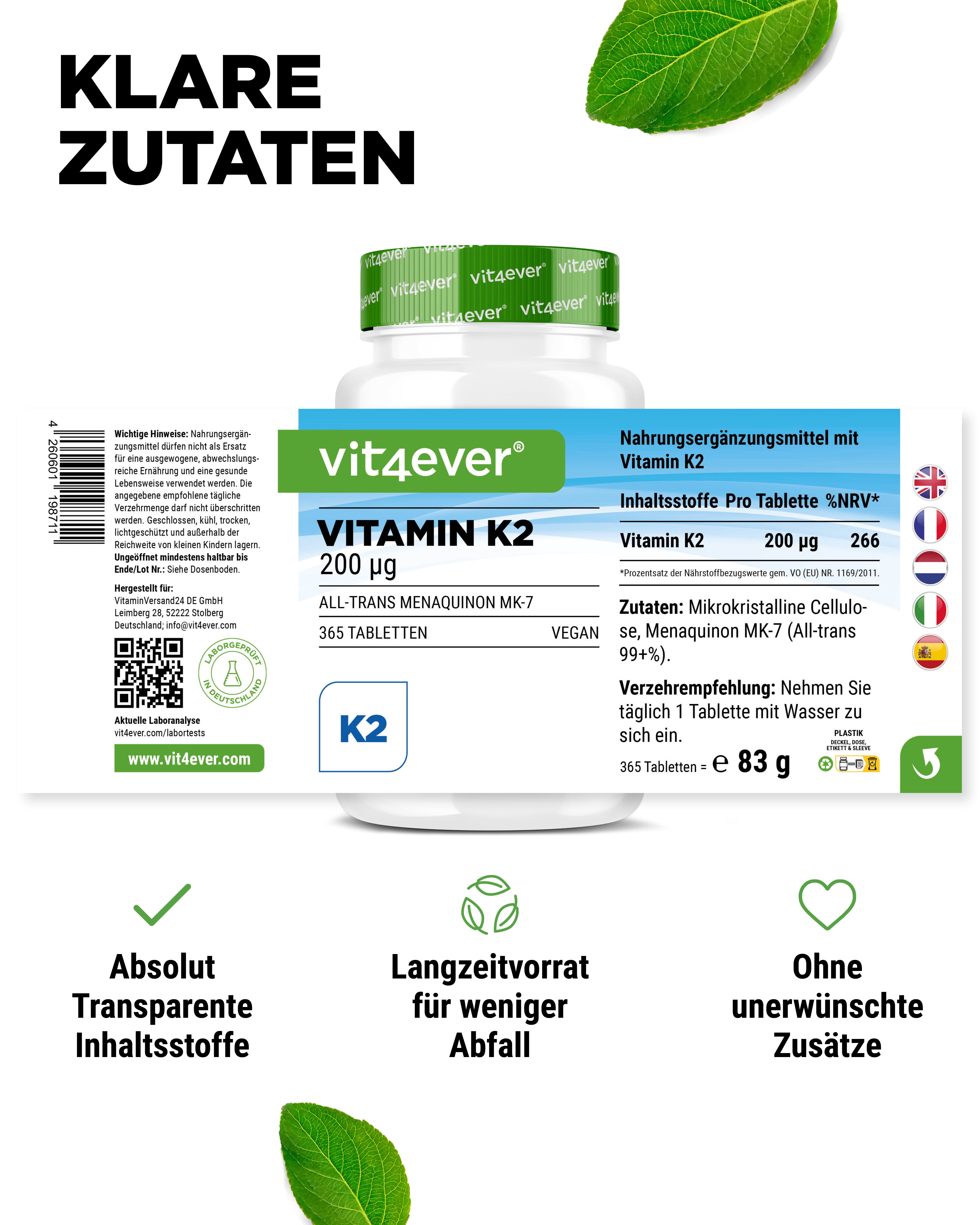 Vitamin K2 200 µg per tablet