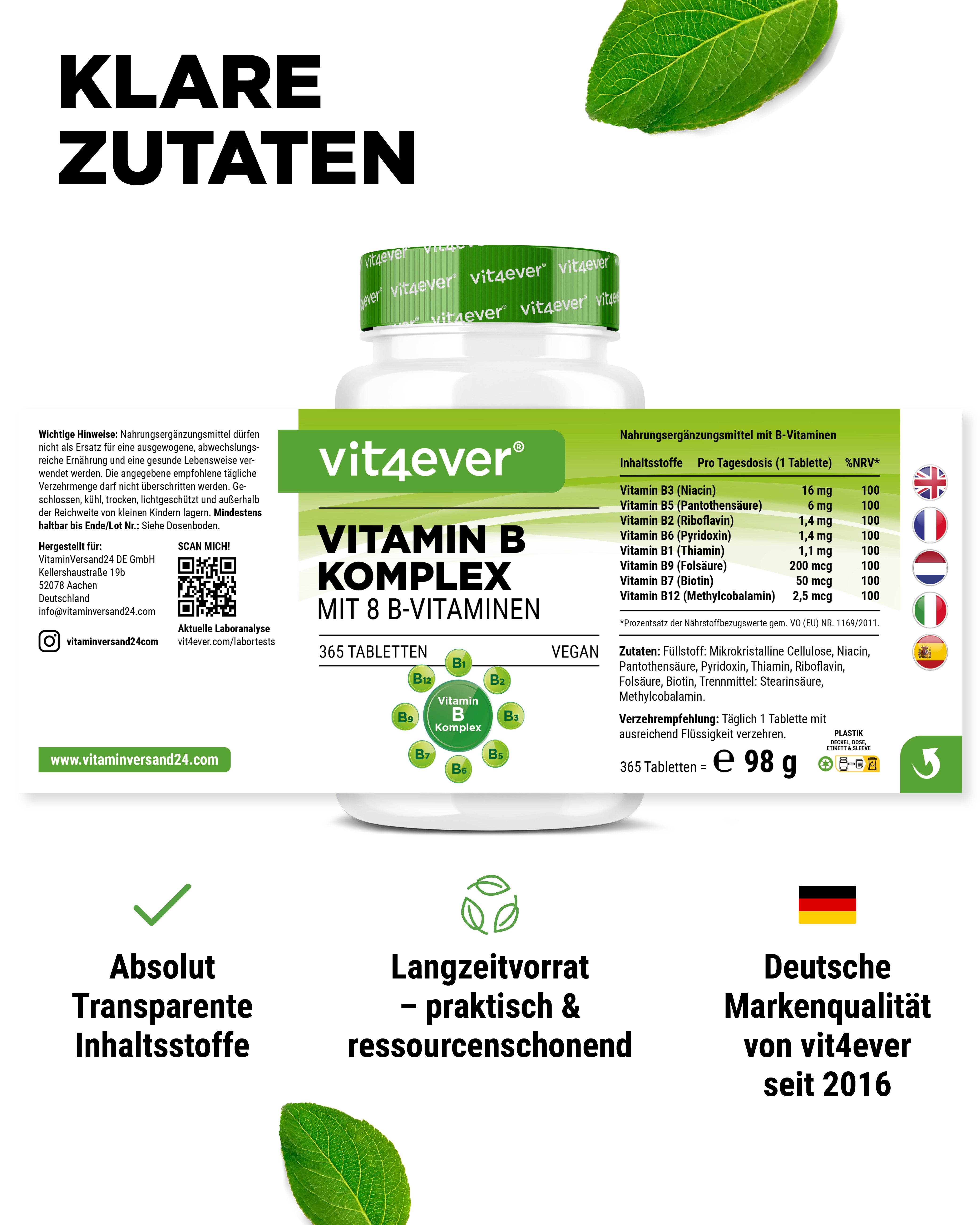 Complesso Vitamina B - 8 vitamine B - 365 compresse